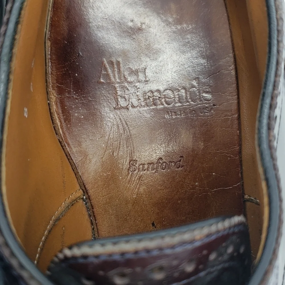 𝅺allen Edmonds Sanford Men 8D burgundy dress shoes cap toe lace up oxford brogue